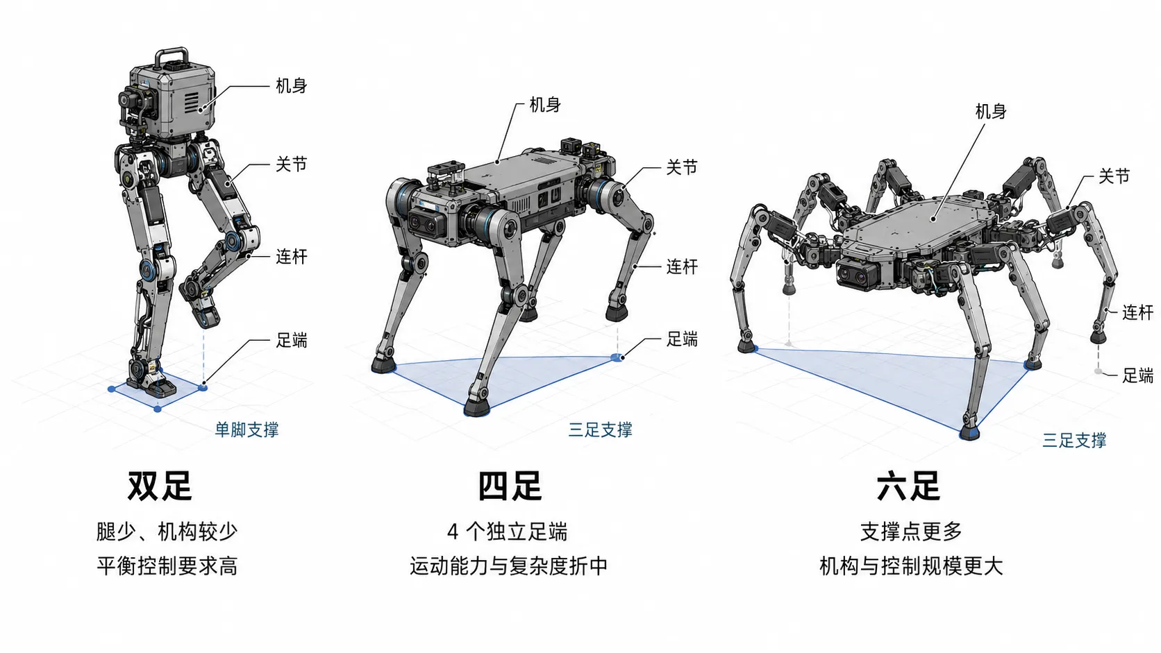 双足、四足与六足构型比较