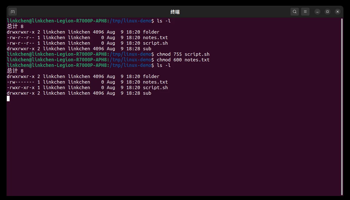 chmod 修改权限示例